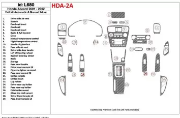 Honda Accord 2001-2002 2 Doors, Full Set, 27 Parts set Cruscotto BD Rivestimenti interni