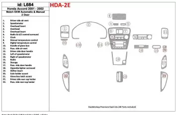 Honda Accord 2001-2002 2 Doors, OEM Compliance, 23 Parts set Cruscotto BD Rivestimenti interni