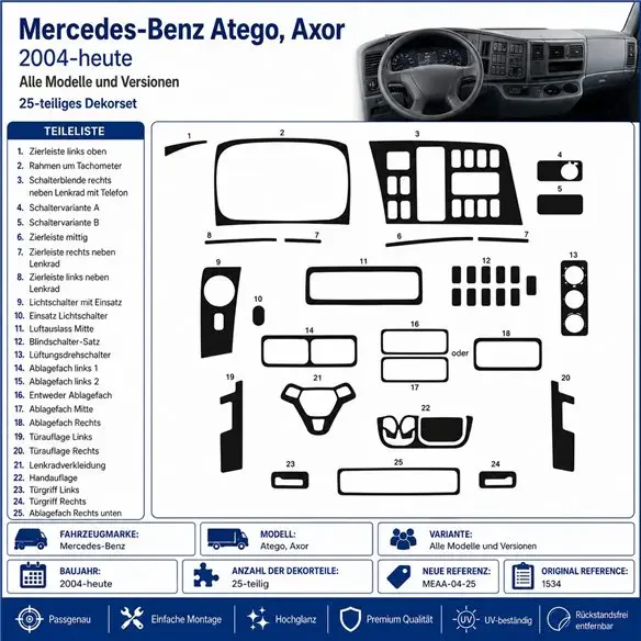 Mercedes Atego-Axor 2004+ kit cruscotto 3D, 25 pezzi