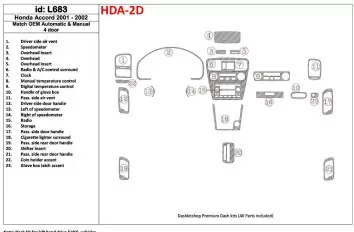 Honda Accord 2001-2002 4 Doors, OEM Compliance, 23 Parts set Cruscotto BD Rivestimenti interni