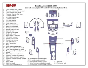 Honda Accord 2003-2007 Basic Set, Automatic A/C control, Without NAVI system, 4 Doors Cruscotto BD Rivestimenti interni