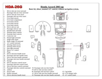 Honda Accord 2003-2007 Basic Set, Manual Gearbox A/C Control, Without NAVI system, 4 Doors Cruscotto BD Rivestimenti interni