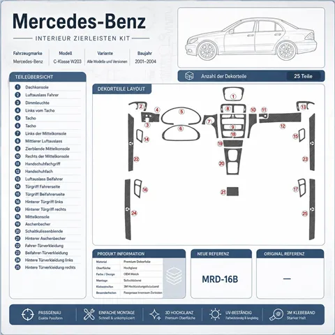 Mercedes Benz C Class 2001-2004 set completo, 4 Doors kit cruscotto 3D