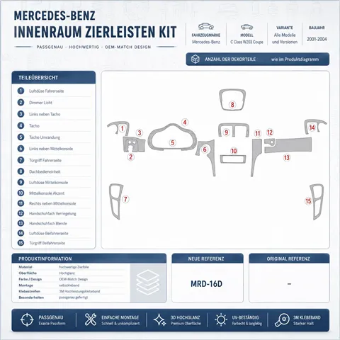 Mercedes Benz C Class 2001-2004 2 porte, compatibile OEM, senza sedili elettrici kit cruscotto 3D