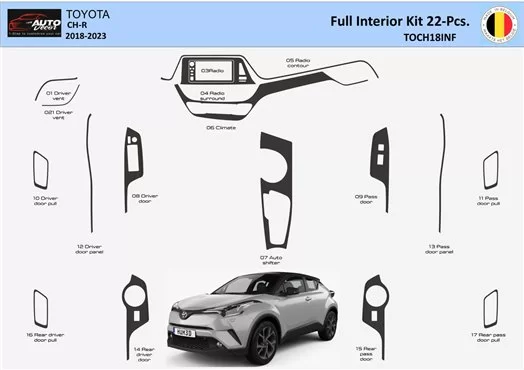 Toyota C-HR 2018-2023 Mascherine sagomate per rivestimento cruscotti 22 Decori
