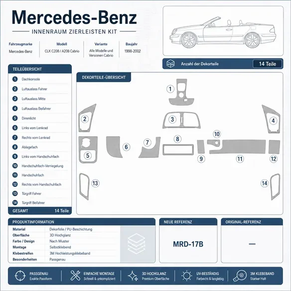 Mercedes Benz CLK 1998-2002 set completo, tetto pieghevole cabrio kit cruscotto 3D