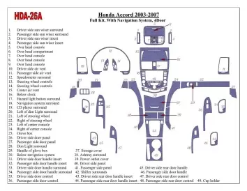 Honda Accord 2003-2007 Full Set, With NAVI system, 4 Doors Cruscotto BD Rivestimenti interni