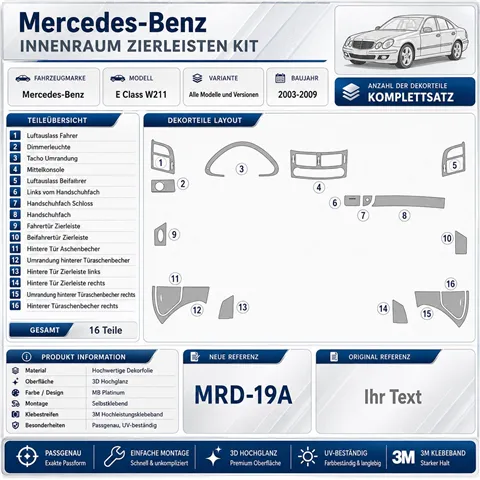 Mercedes Benz E Class W211 2003+ set completo kit cruscotto 3D