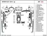 Infiniti G37x Sedan 2009-2009 Full Set, Automatic Gear, Without NAVI Mascherine sagomate per rivestimento cruscotti 