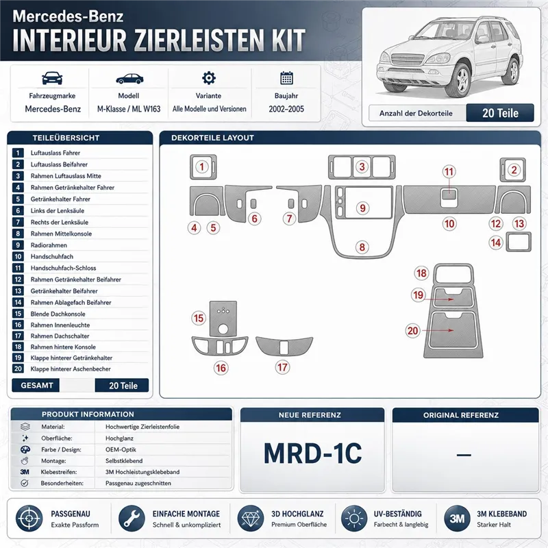 Mercedes Benz M Class 2002-2005 set completo, ML55 kit cruscotto 3D