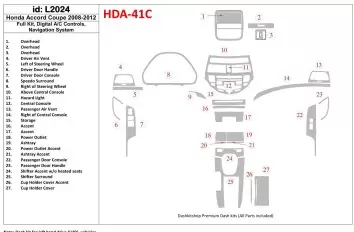 Honda Accord 2008-2012 Full Set, 2 Doors (Coupe), Automatic AC Control, With NAVI system Cruscotto BD Rivestimenti interni
