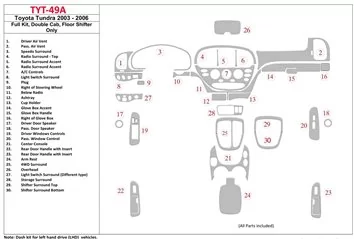Toyota Tundra 2003-2006 Full Set, Double Cab Mascherine sagomate per rivestimento cruscotti 