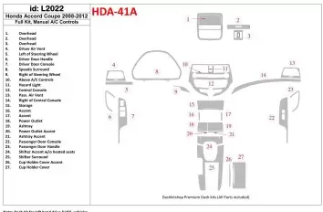 Honda Accord 2008-2012 Full Set, 2 Doors (Coupe), Manual Gearbox AC Control Cruscotto BD Rivestimenti interni