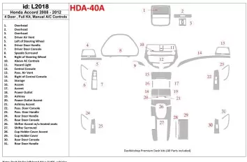 Honda Accord 2008-2012 Full Set, 4 Doors, Manual Gearbox AC Control Cruscotto BD Rivestimenti interni