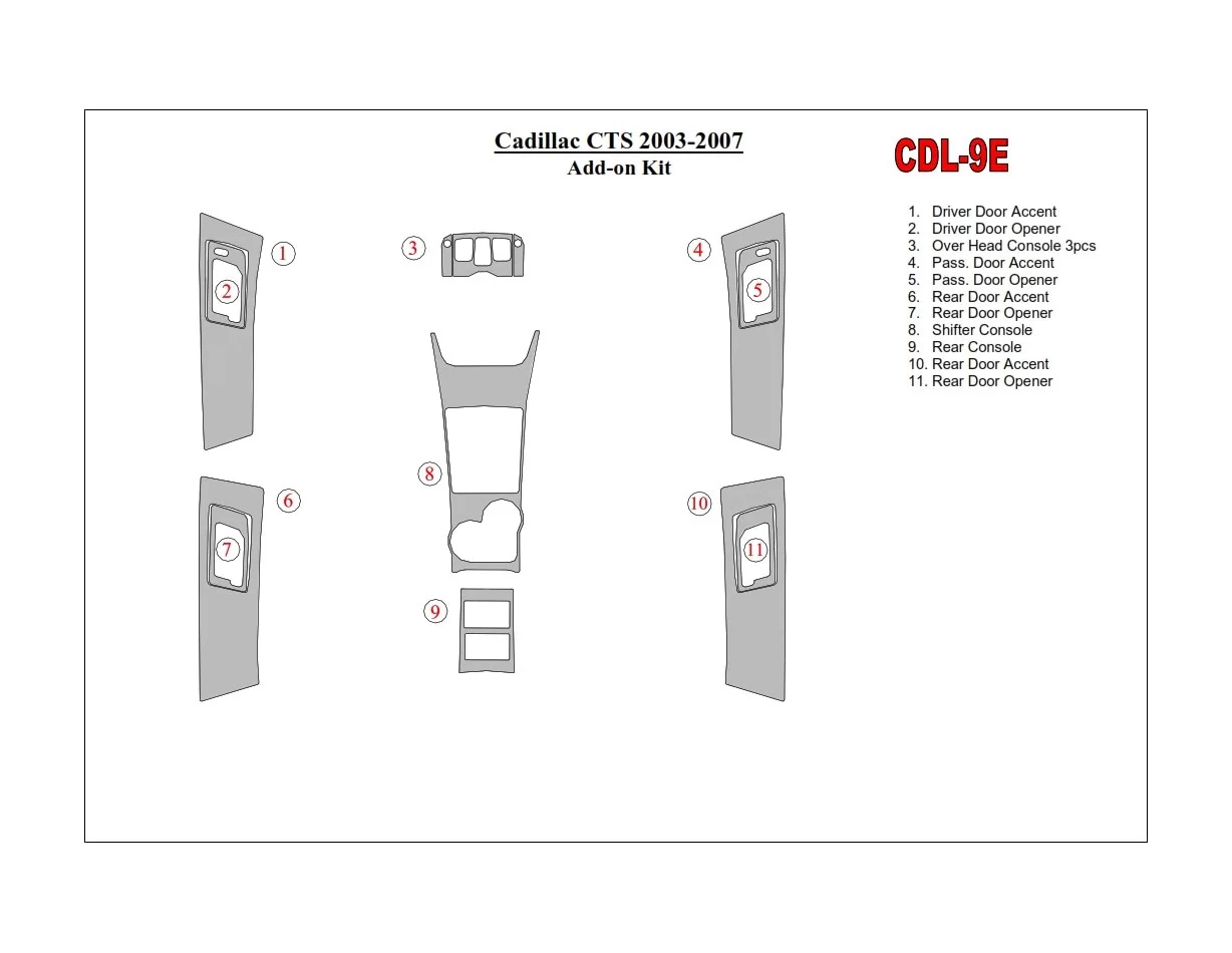 Cadillac CTS 2003-2007 additional kit Mascherine sagomate per rivestimento cruscotti 