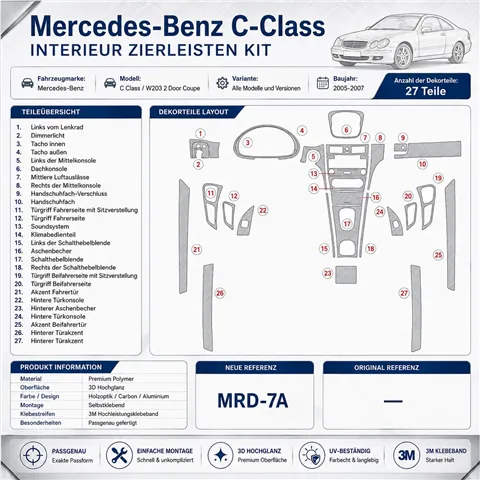 Mercedes Benz C Class 2005-2007 set completo, 2 porte Coupe kit cruscotto 3D