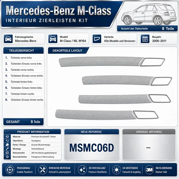 Mercedes ML-Class W164 2006-2011 kit cruscotto 3D, 8 pezzi