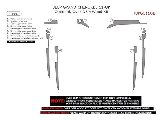 Jeep Grand Cherokee 2011-2020 Kit di rivestimento cruscotto WHZ interno 11 parti Jeep Grand Cherokee 2011-2020 Kit di rivestimento cruscotto WHZ interno 11 parti